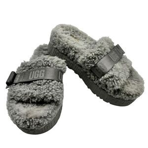 UGG FLUFFITA GREY CURLY WOOL SLIDE ON SANDAL WOMEN’S SIZE 6